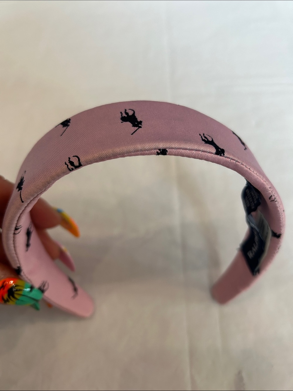 Ralph Lauren Pale Pink Satin Headband with Black Pony Print